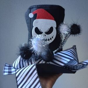 Skeleton Tree Topper Christmas Holiday Gothic Festive Halloween Fun Black White